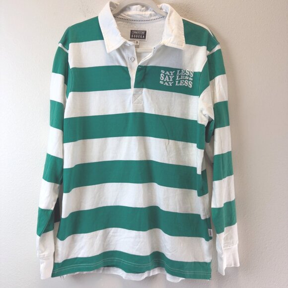 Cornerstore Bodega Men Rugby Stripe Y2K Polo Small Green White Smiley Retro Hype - Picture 1 of 10